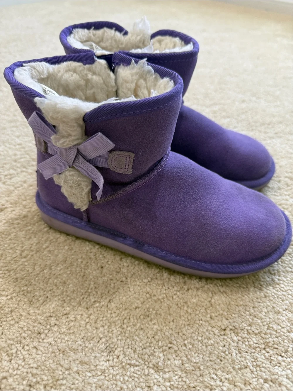 Koolaburra Purple Girls Bow Fleece-Lined Kids Boots